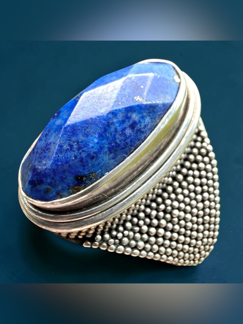 Sz 10 VTG BA Bali Suarti 925 Sterling Silver Faceted Lapis Lazuli Beaded Ring